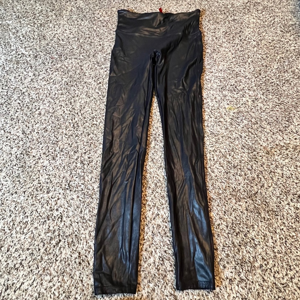 Spanx Womens Black Faux Leather Leggings High Waisted Shaping Size‎ Medium M